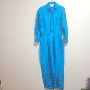 Vintage 80s 100% silk long sleeves jumpsuit color turquoise size small